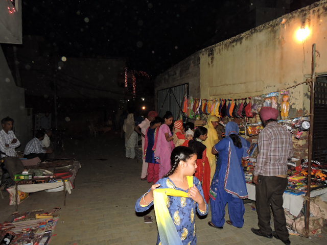 Shops decorated for Diwali in Chilla, Punjab