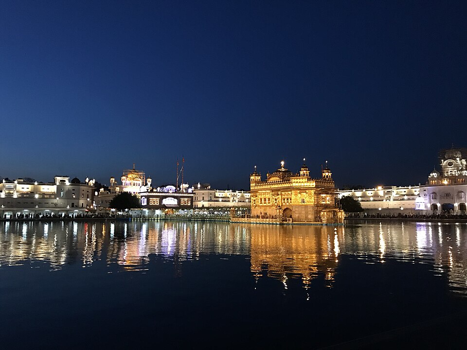 The Golden Temple in Amritsar illuminated at night