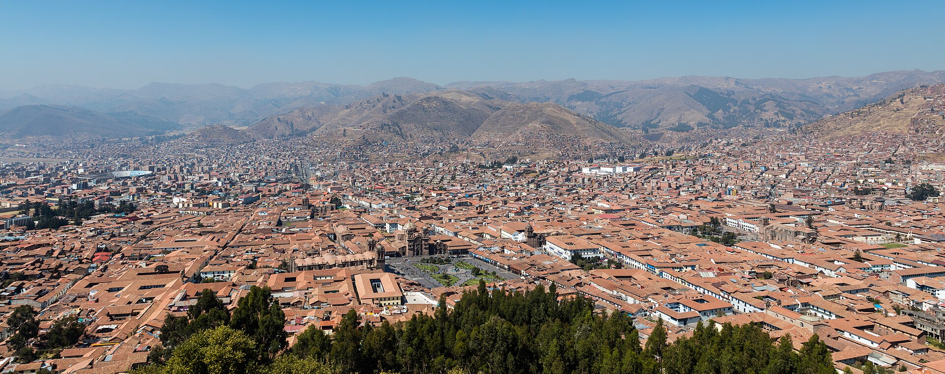 The rooftops and mountains of Cusco in the Peruvian Andes