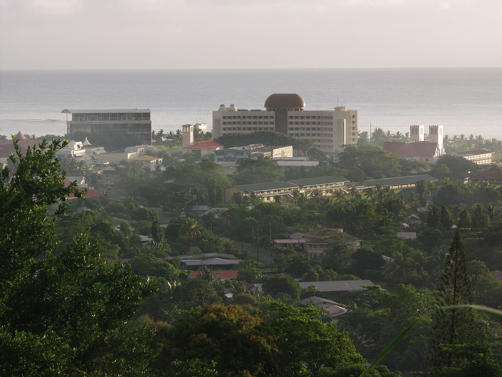 A view across Apia toward the government buildings on Samoa’s waterfront