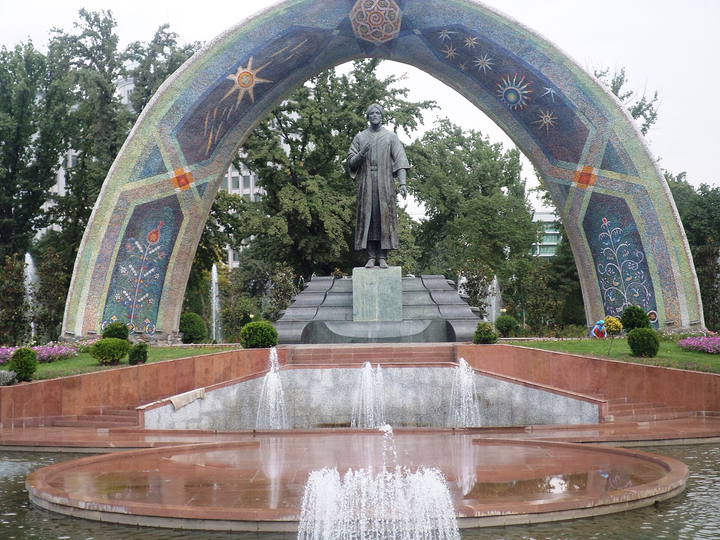 The Rudaki monument in a park in Dushanbe, Tajikistan