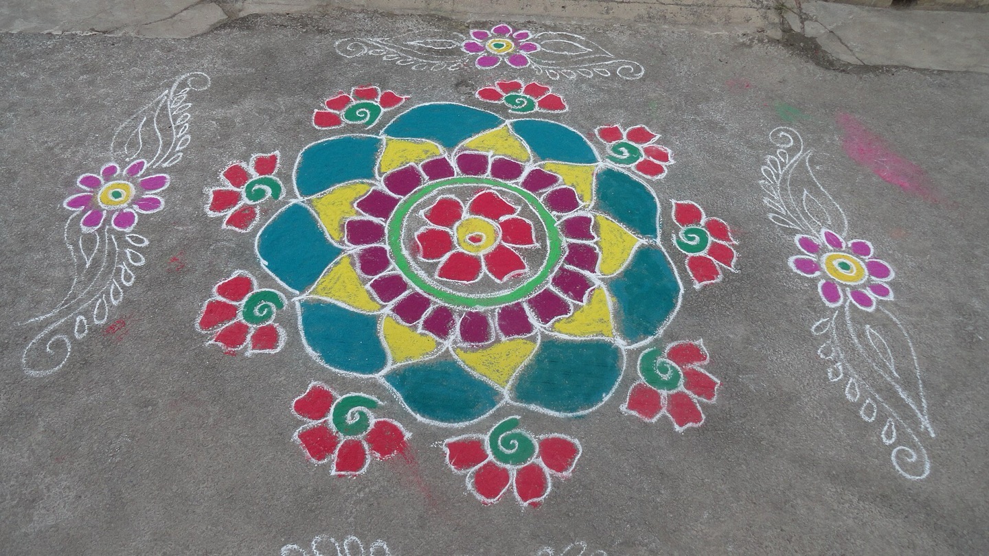 Muggulu decorations for Sankranti in Andhra Pradesh, India