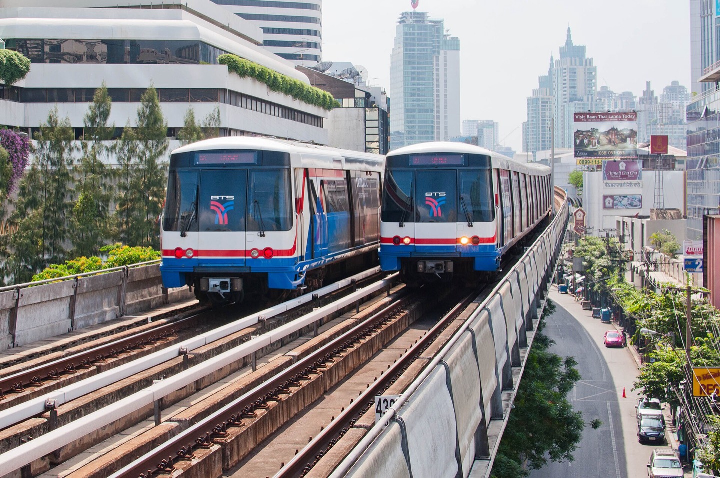 A Skytrain travelling through Bangkok, Thailand