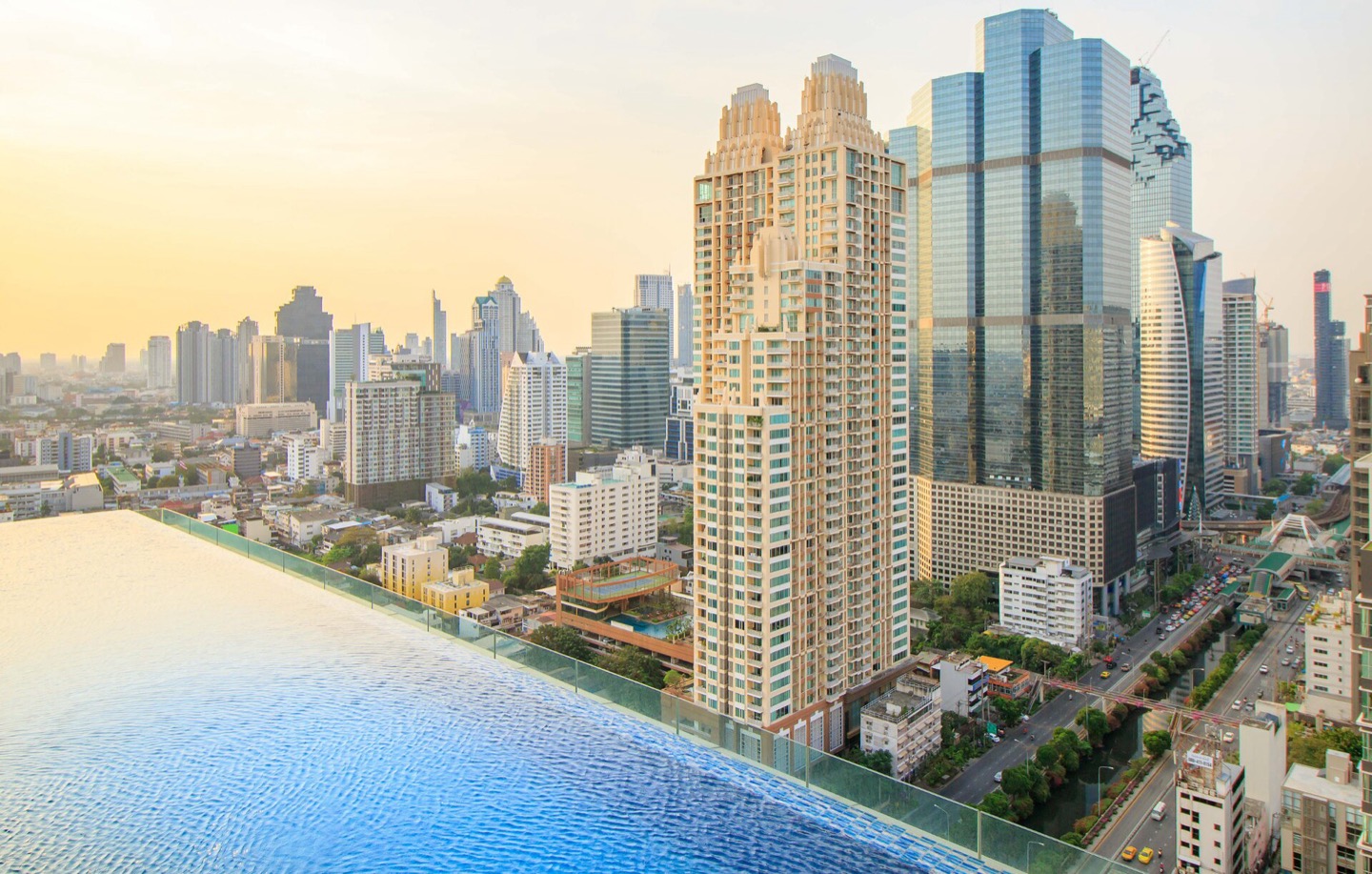 The skyline and waterfront of Bangkok, Thailand