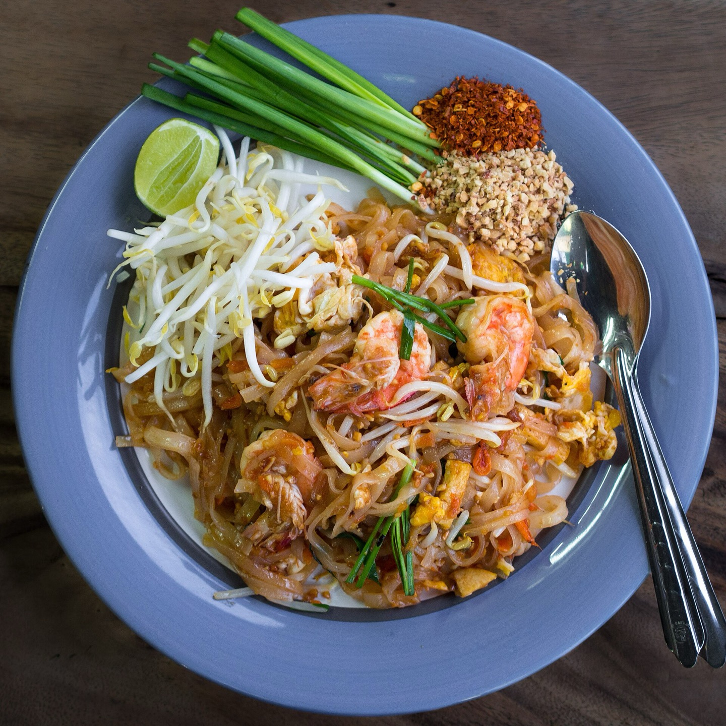 Pad thai with prawns at a street stall in Chiang Mai, Thailand