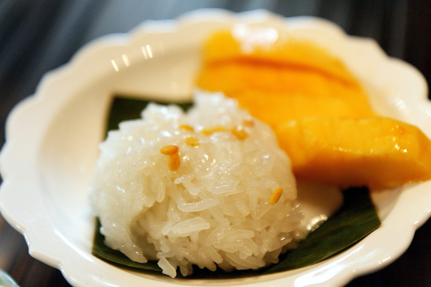 Mango sticky rice served in Bangkok, Thailand