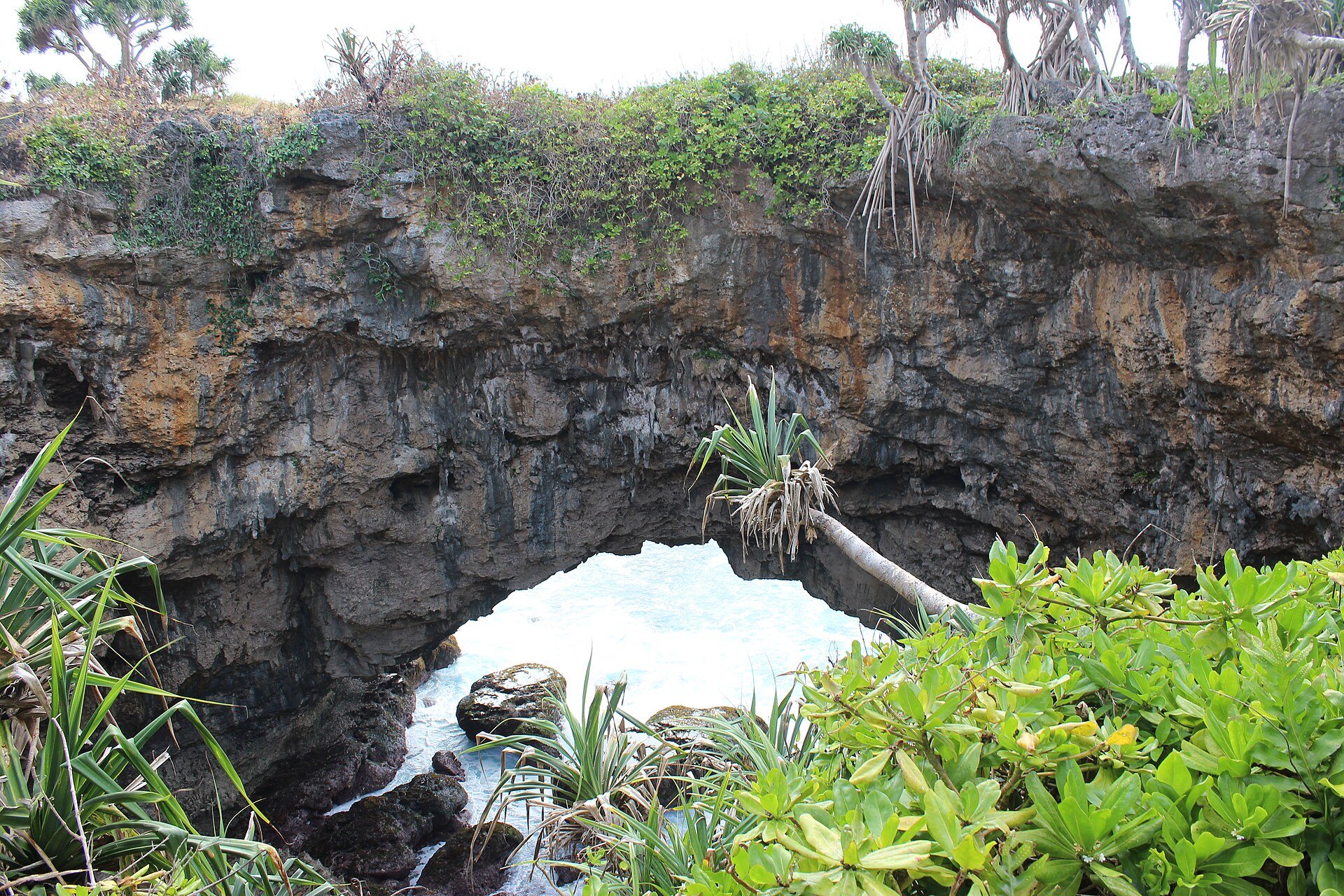 The natural coastal arch at Hufangalupe on Tongatapu, Tonga