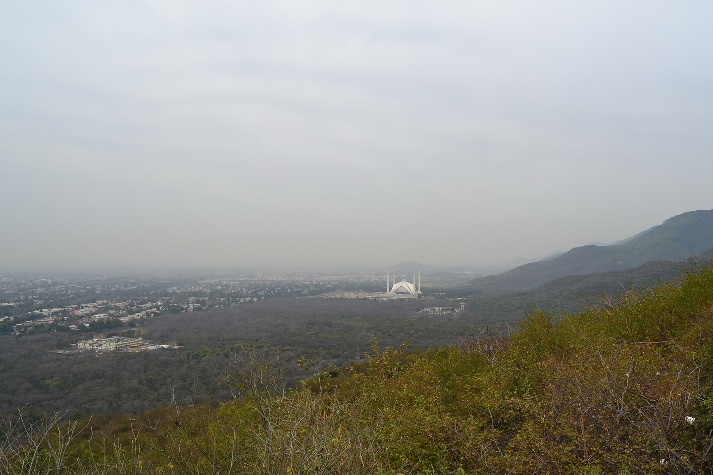Faisal Mosque seen from Daman-e-Koh in Islamabad, Pakistan