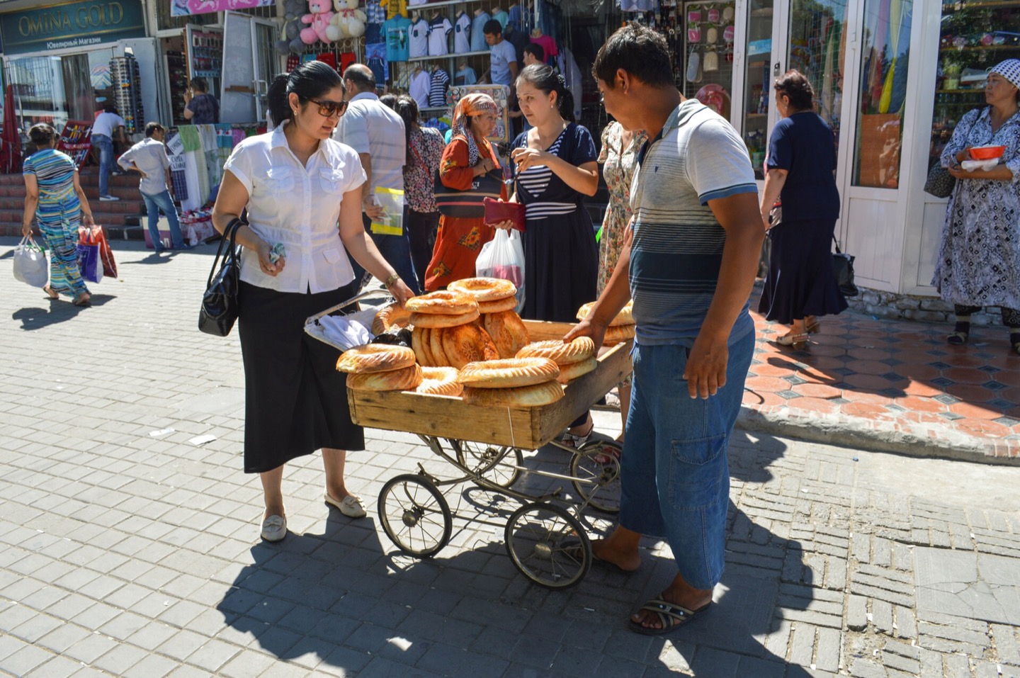 A bread vendor in Samarkand, Uzbekistan