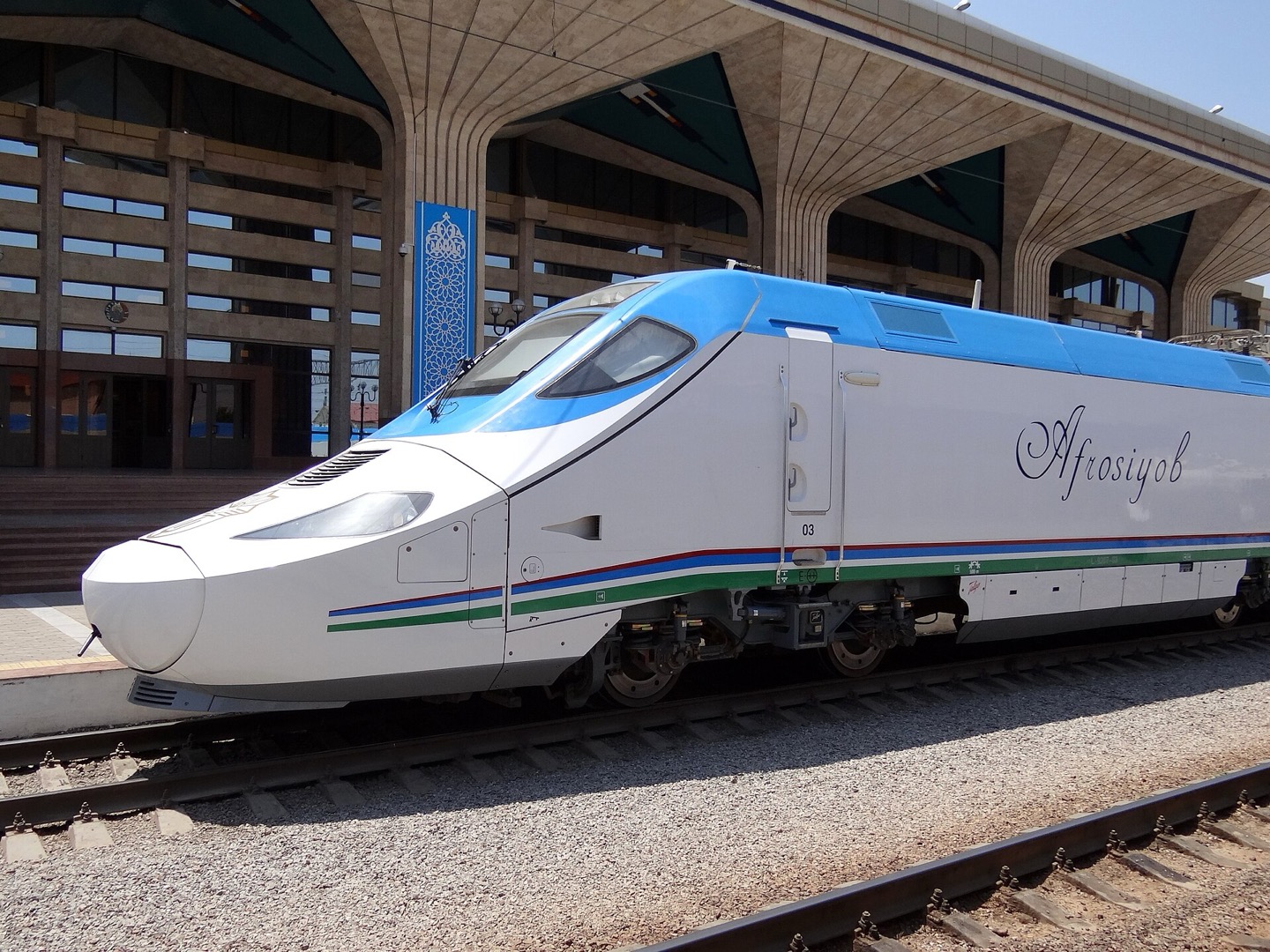 An Afrosiyob train at Samarkand station, Uzbekistan