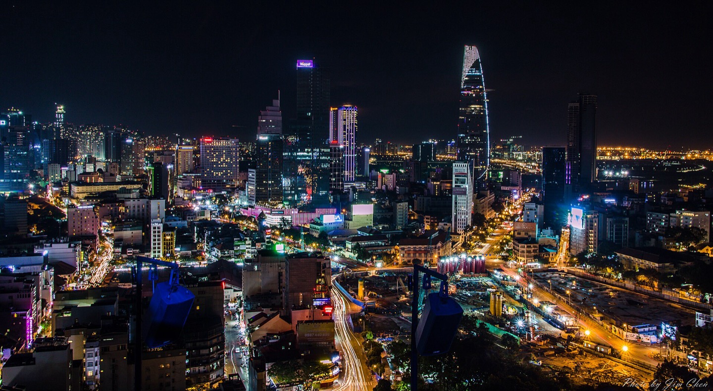 The skyline of Ho Chi Minh City at night, Vietnam