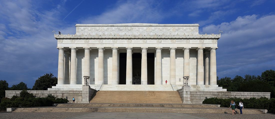 The white marble columns of the Lincoln Memorial above its wide front steps