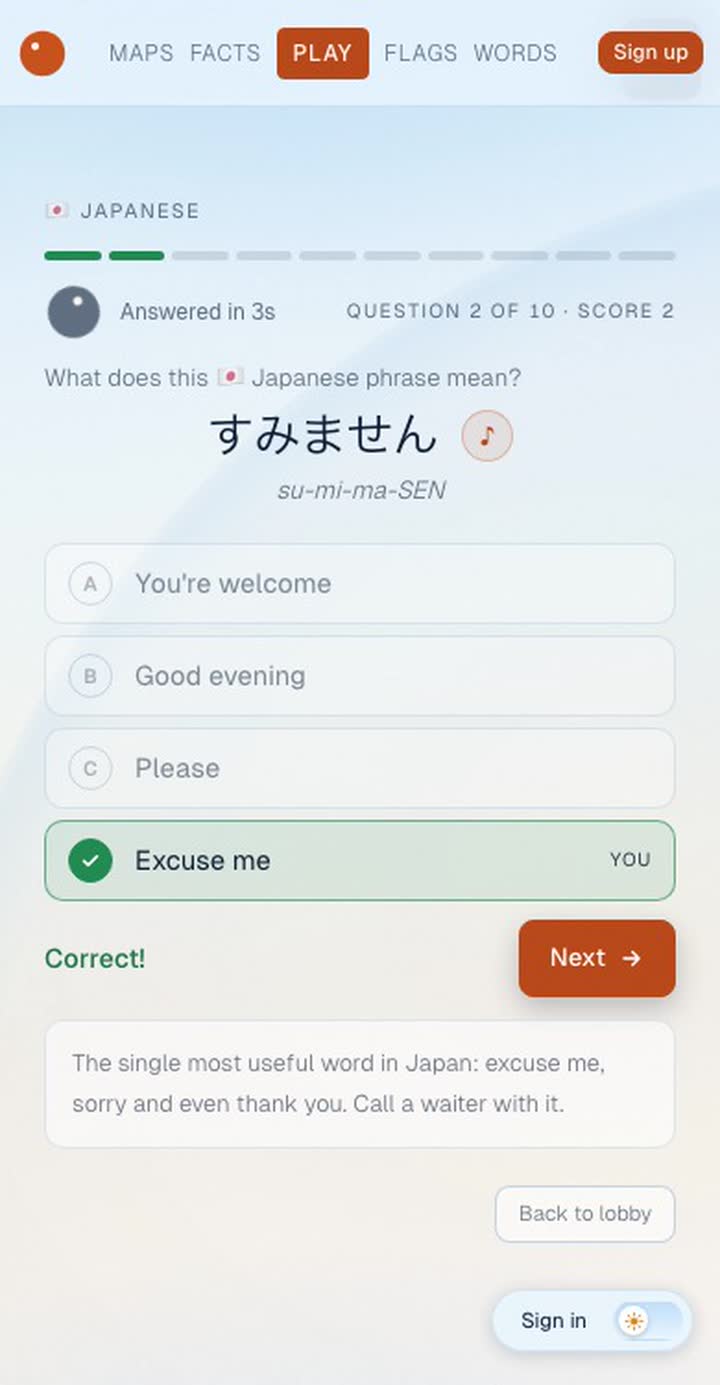 A Japanese words round with すみません answered Excuse me